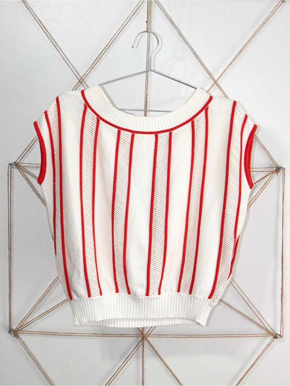 Courrèges, Striped Mesh-Knit Cap-Sleeve Top, c. 1970s-1980s